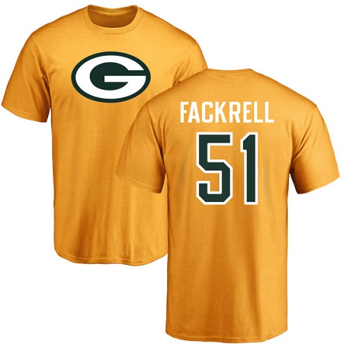 Men Green Bay Packers Gold #51 Fackrell Kyler Name And Number Logo Nike NFL T Shirt
